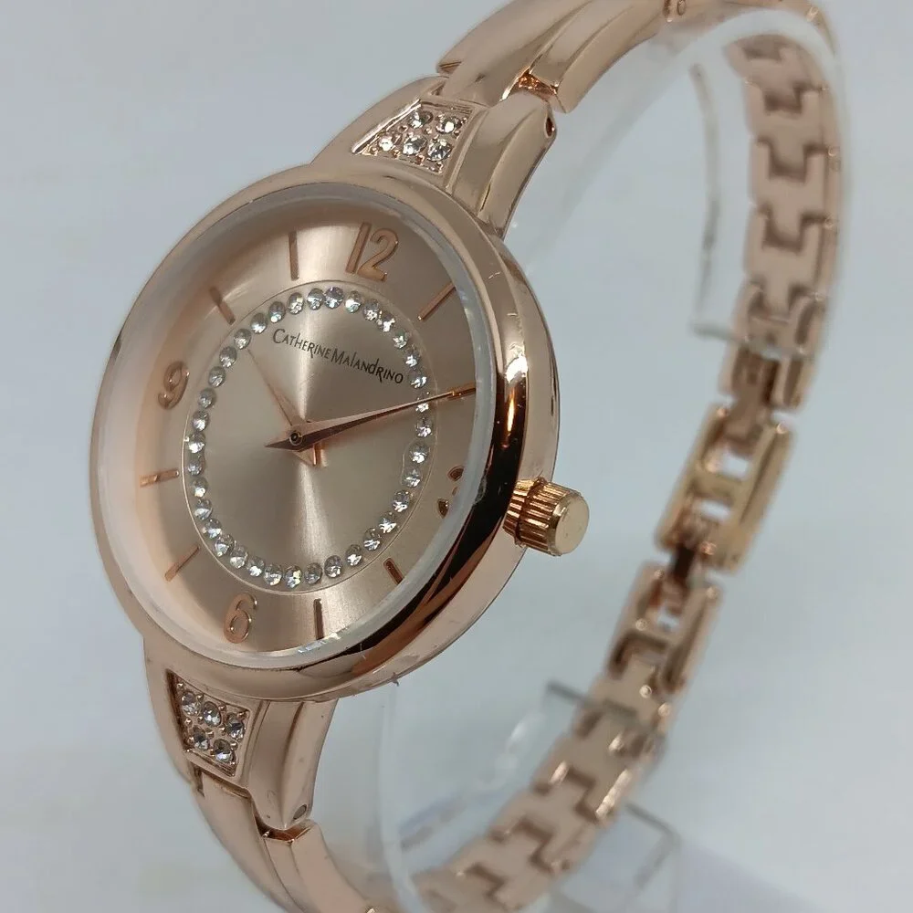 Catherine Malandrino CMO5178 Women's 34mm Rose Tone Watch + Jewelry Sample Set